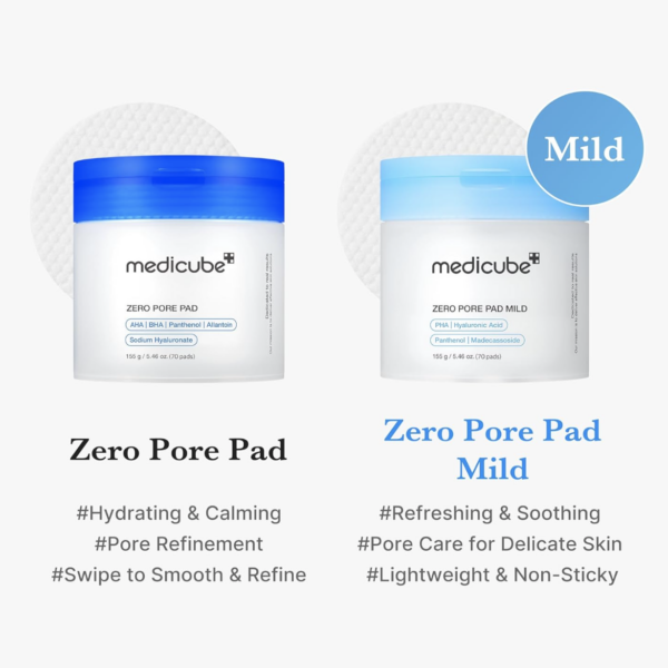MEDICUBE – Zero Pore Pad Mild 2.0 (70 Pads) – Pads Exfoliantes Suaves y Calmantes