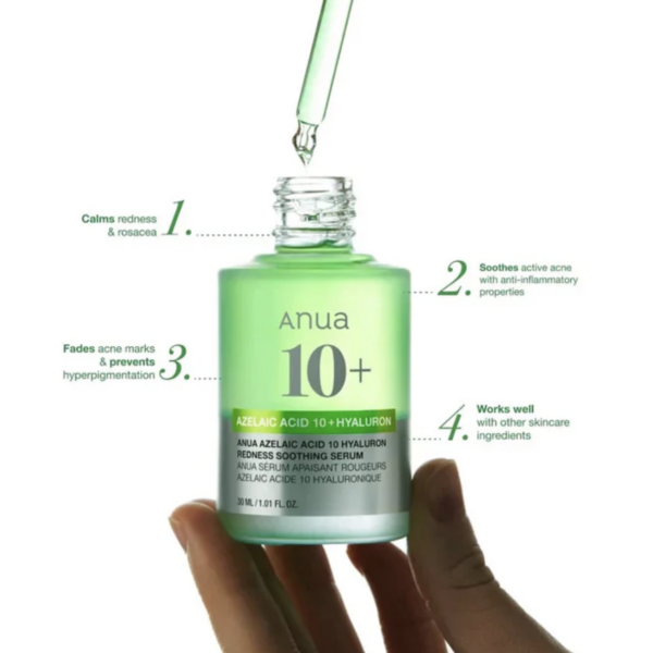 ANUA - Azelaic Acid 10 Hyaluron Redness Soothing Serum 30 ml – Sérum Calmante e Hidratante para Rojeces