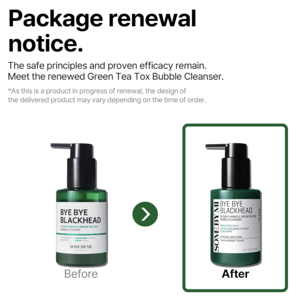 SOME BY MI - Bye Bye Blackhead 30 Days Miracle Green Tea Tox Bubble Cleanser 120 GR | Espuma Limpieza Profunda Y Exfoliante