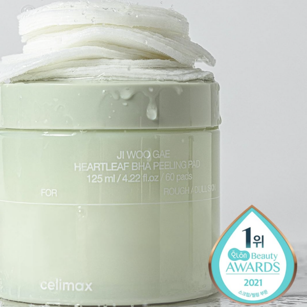 CELIMAX - JIWOOGAE Heartleaf BHA Peeling Pad – 125 ml (60 Pads) | Exfoliación Suave y Limpieza de Poros