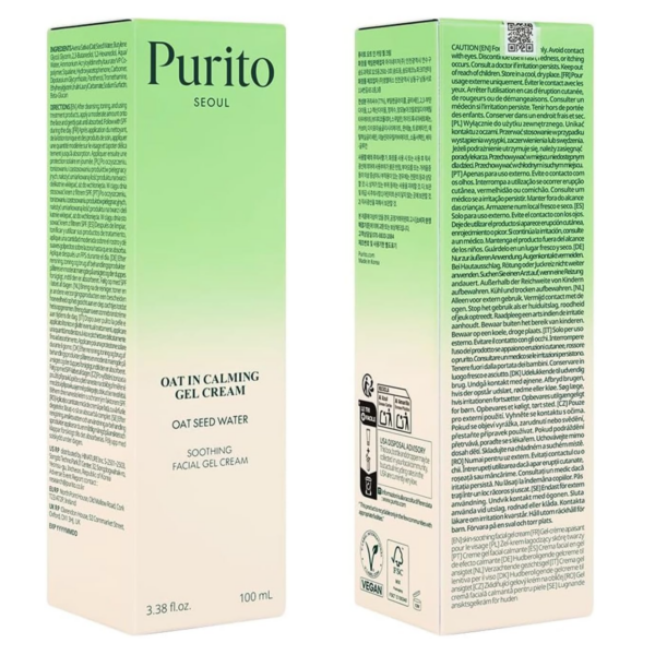 PURITO – Oatin Calming Gel Cream 100 ml – Gel Hidratante Calmante con Avena
