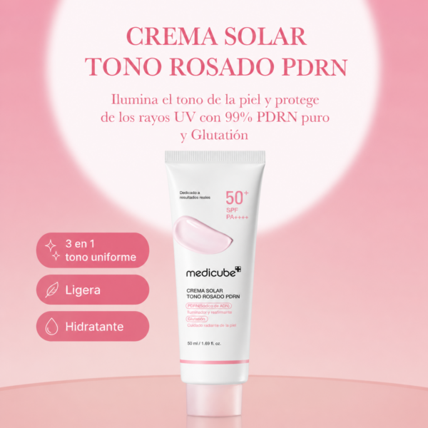 MEDICUBE – PDRN Pink Tone-Up Sun Cream | 50 ml – Protector Solar Iluminador Tono Rosa