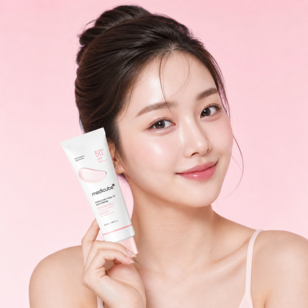 MEDICUBE – PDRN Pink Tone-Up Sun Cream | 50 ml – Protector Solar Iluminador Tono Rosa