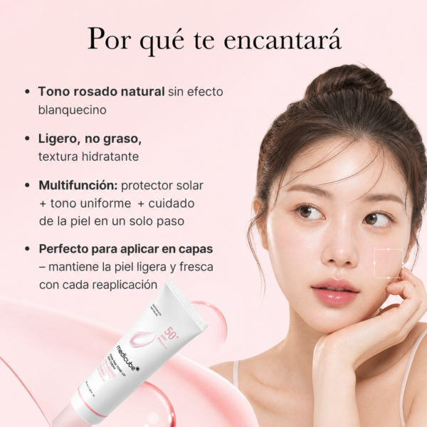 MEDICUBE – PDRN Pink Tone-Up Sun Cream | 50 ml – Protector Solar Iluminador Tono Rosa