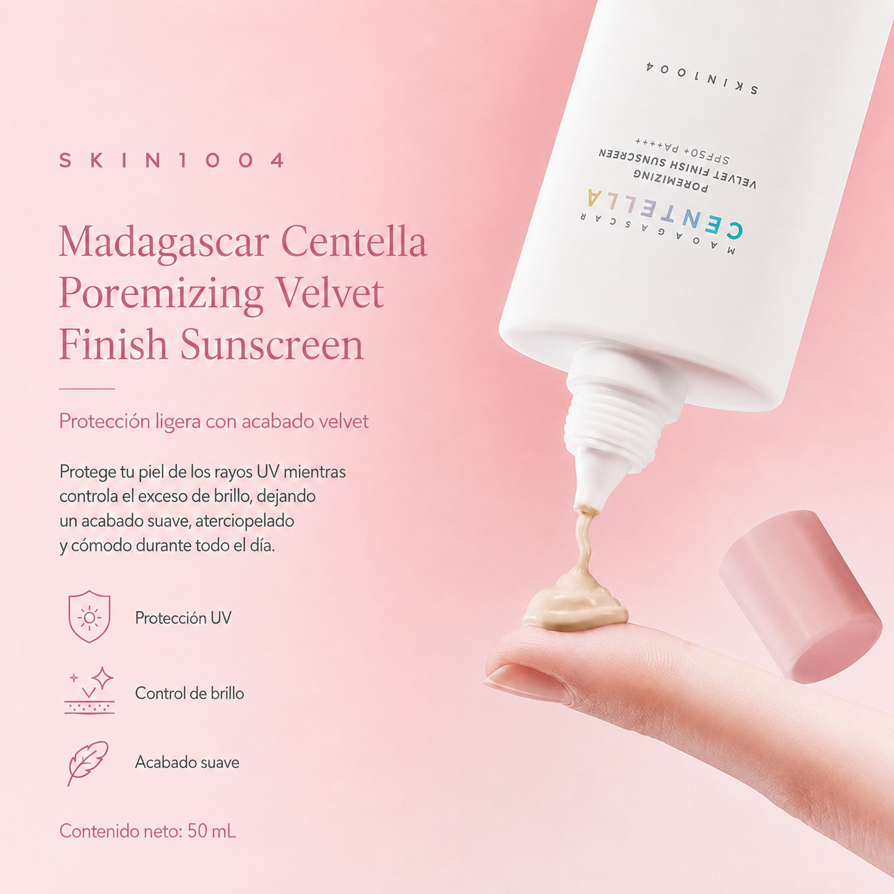 SKIN1004 - Madagascar Centella Poremizing Velvet Finish Sunscreen SPF50+ PA++++ – Protector Solar Mineral con Acabado Aterciopelado 50 ml