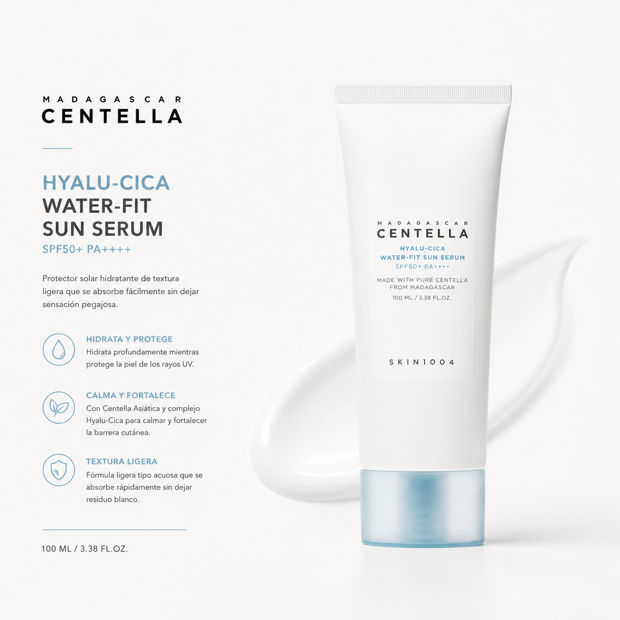 SKIN1004 – Madagascar Centella Hyalu-Cica Water-Fit Sun Serum SPF50+ PA++++ 100 ml – Protector Solar Hidratante