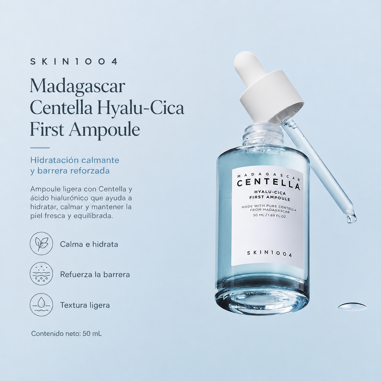 SKIN1004 - Madagascar Centella Hyalu-Cica First Ampoule – Ampolla Hidratante con Centella y 5 Ácidos Hialurónicos 50 ml