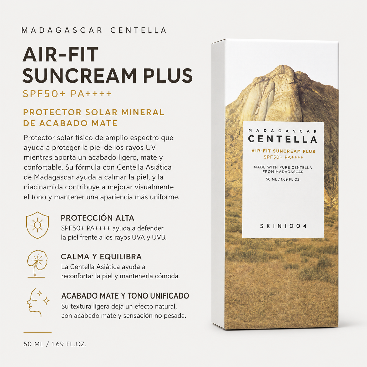 SKIN1004 - Madagascar Centella Air-Fit Suncream Plus - Protector Solar Calmante SPF50+ PA++++ 50 ml