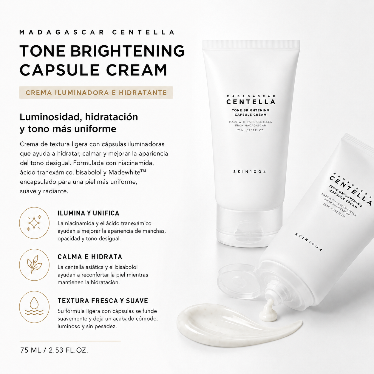 SKIN1004 - Madagascar Centella Tone Brightening Capsule Cream - Crema Iluminadora con Centella Asiática 75 ml