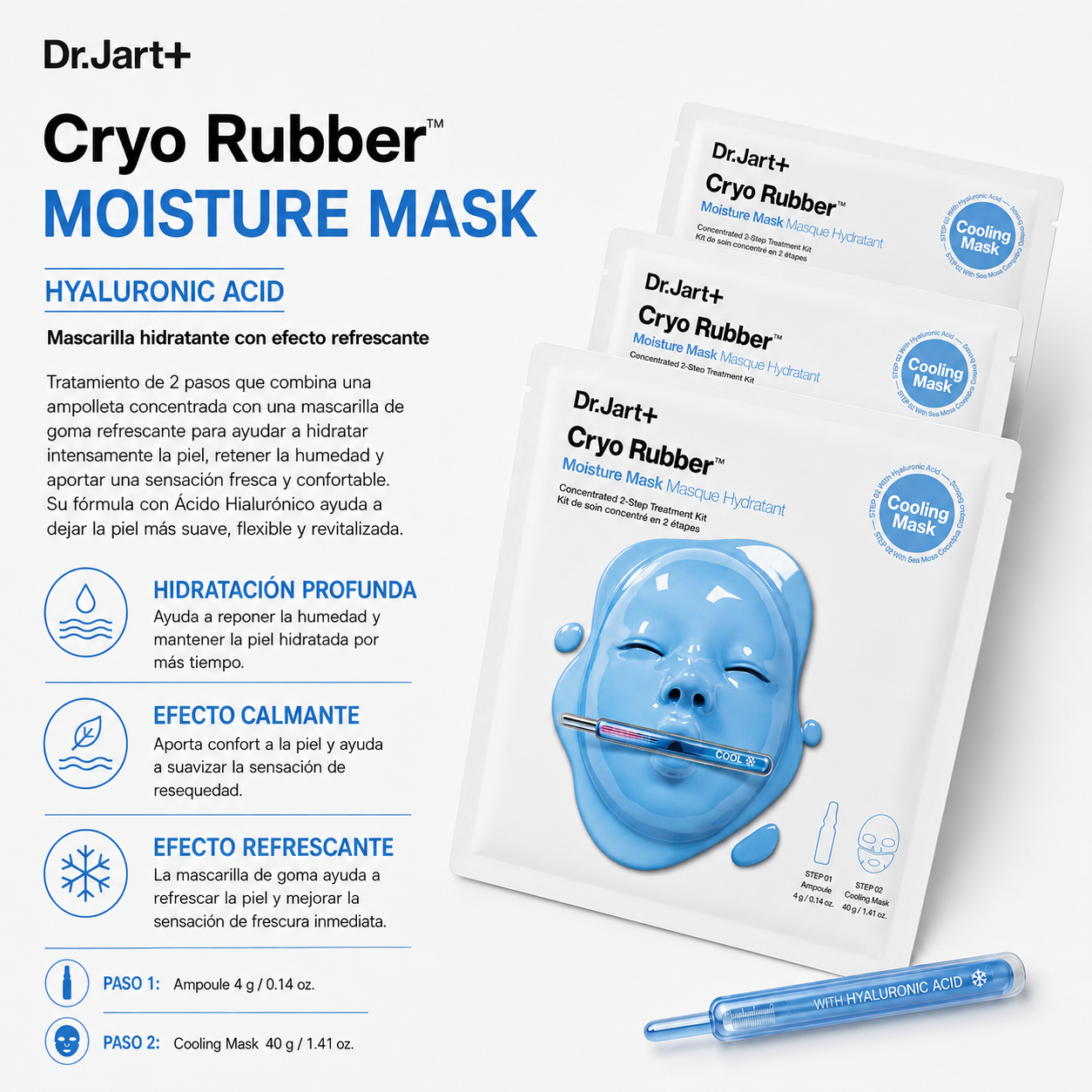 Dr.Jart+ - Cryo Rubber Moisture Mask - Mascarilla Hidratante con Ácido Hialurónico 2 Pasos