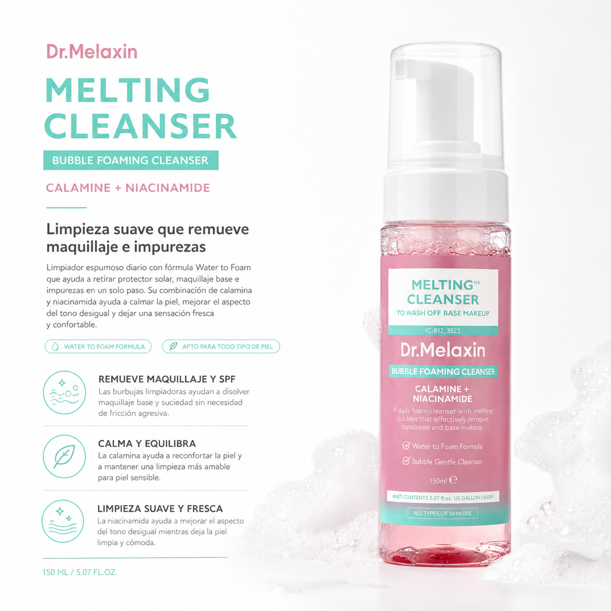 Dr.Melaxin - Melting Cleanser Limpiador Facial Espumoso con Calamina y Niacinamida 150 ml