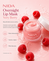 NIDA - Overnight Lip Mask Very Berry | Mascarilla Labial Nocturna Nutritiva y Efecto Plumping 20 g