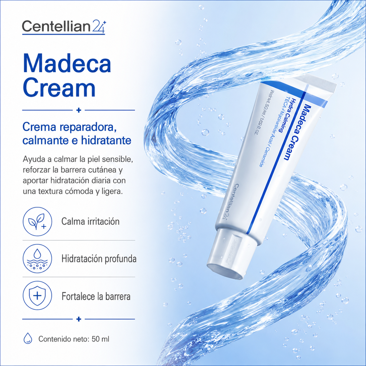 Centellian24 - Madeca Cream Hydra Calming | Crema Hidratante y Calmante con TECA, Ácido Hialurónico y Ceramidas 50 ml