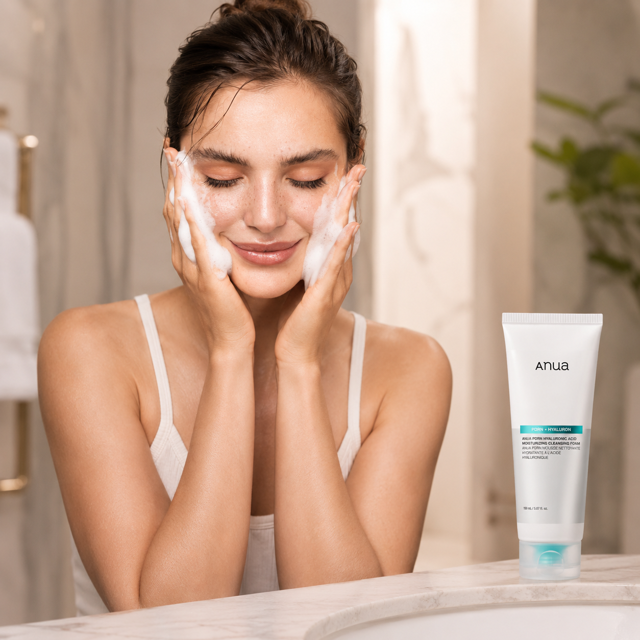 ANUA - PDRN Hyaluronic Acid Moisturizing Cleansing Foam | Limpiador Facial Hidratante con PDRN y Ácido Hialurónico 150 ml