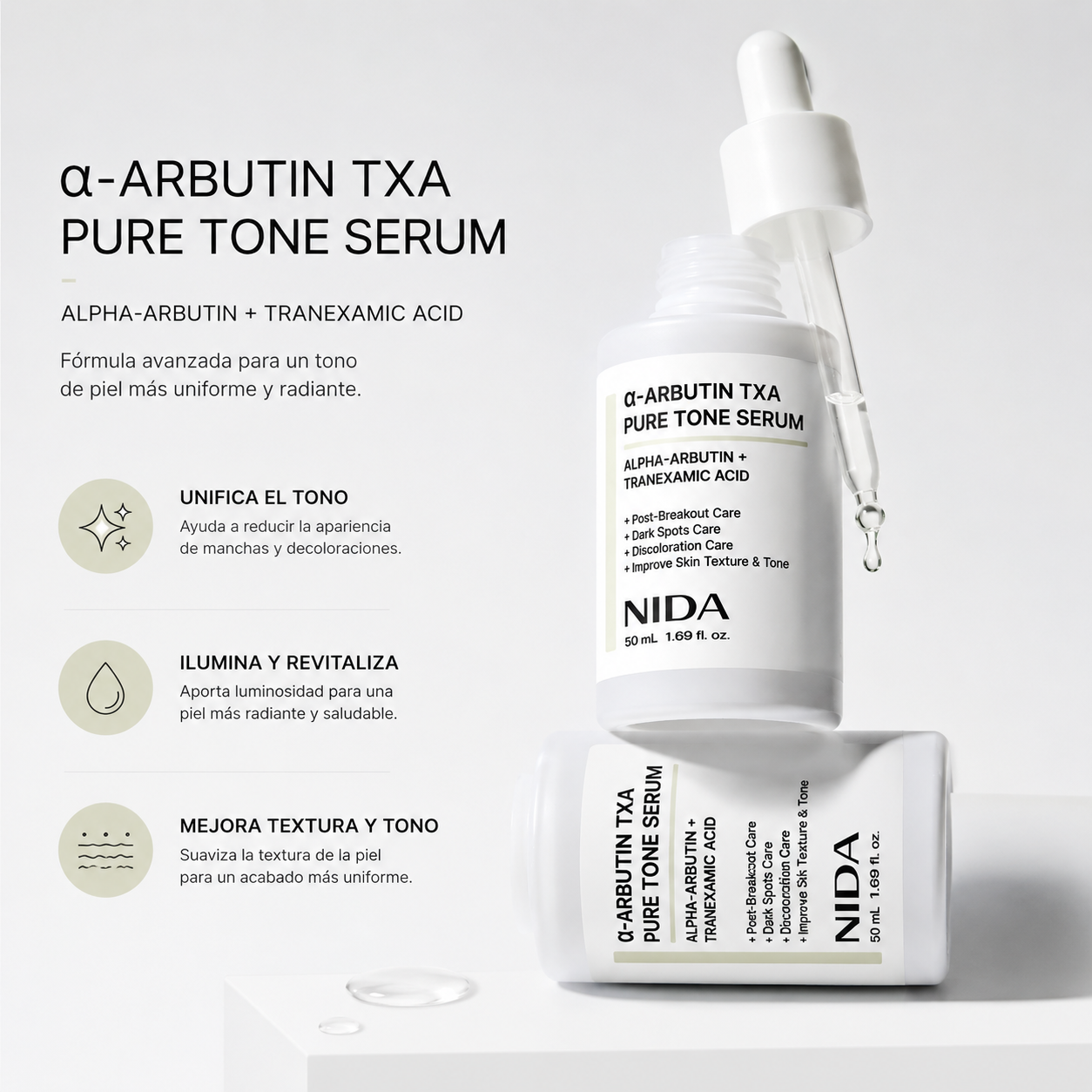 NIDA – Pure Tone Serum Alpha-Arbutin TXA – Sérum Antimanchas e Iluminador