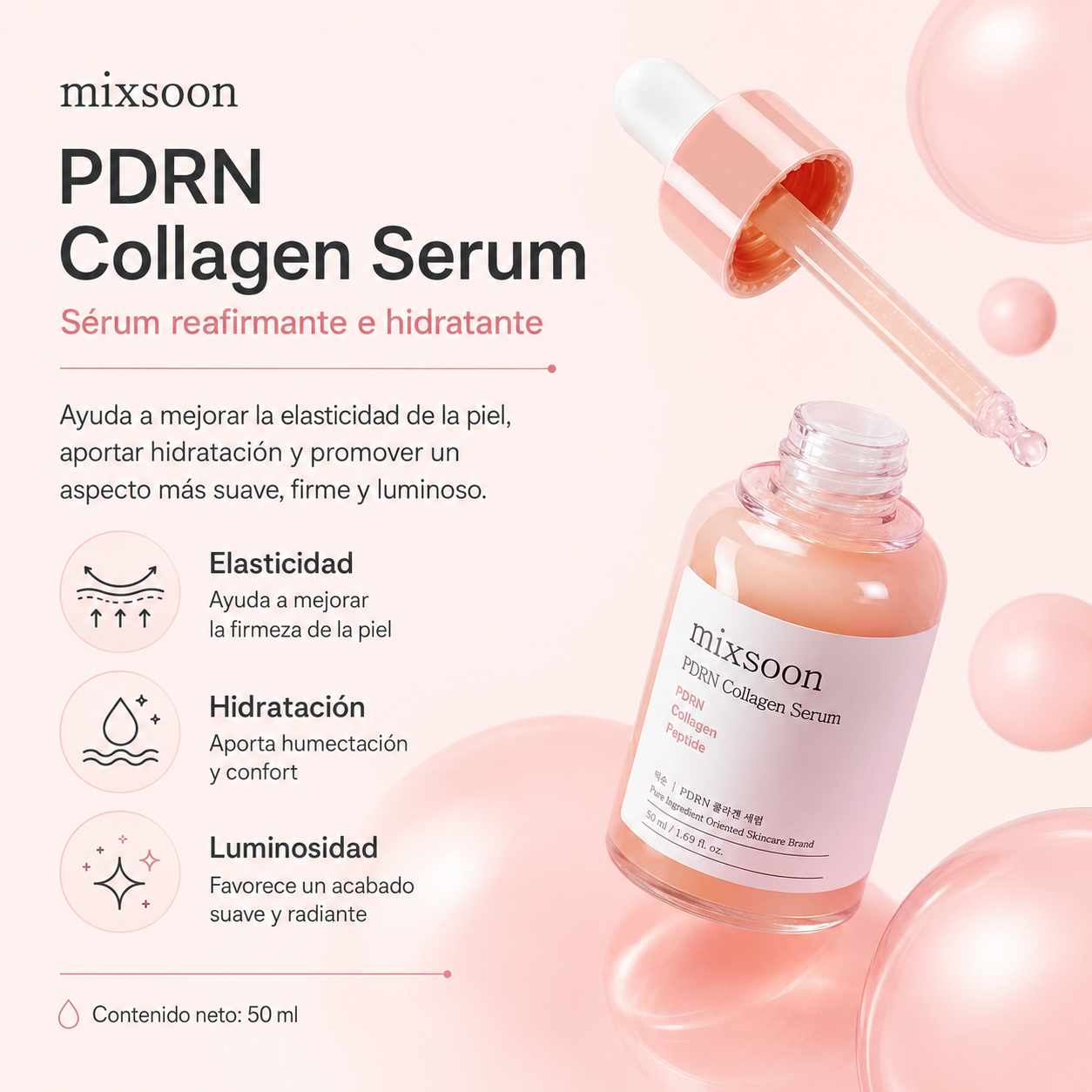 Mixsoon - PDRN Collagen Serum | Sérum Reafirmante e Hidratante con PDRN, Colágeno y Péptidos 30 ml