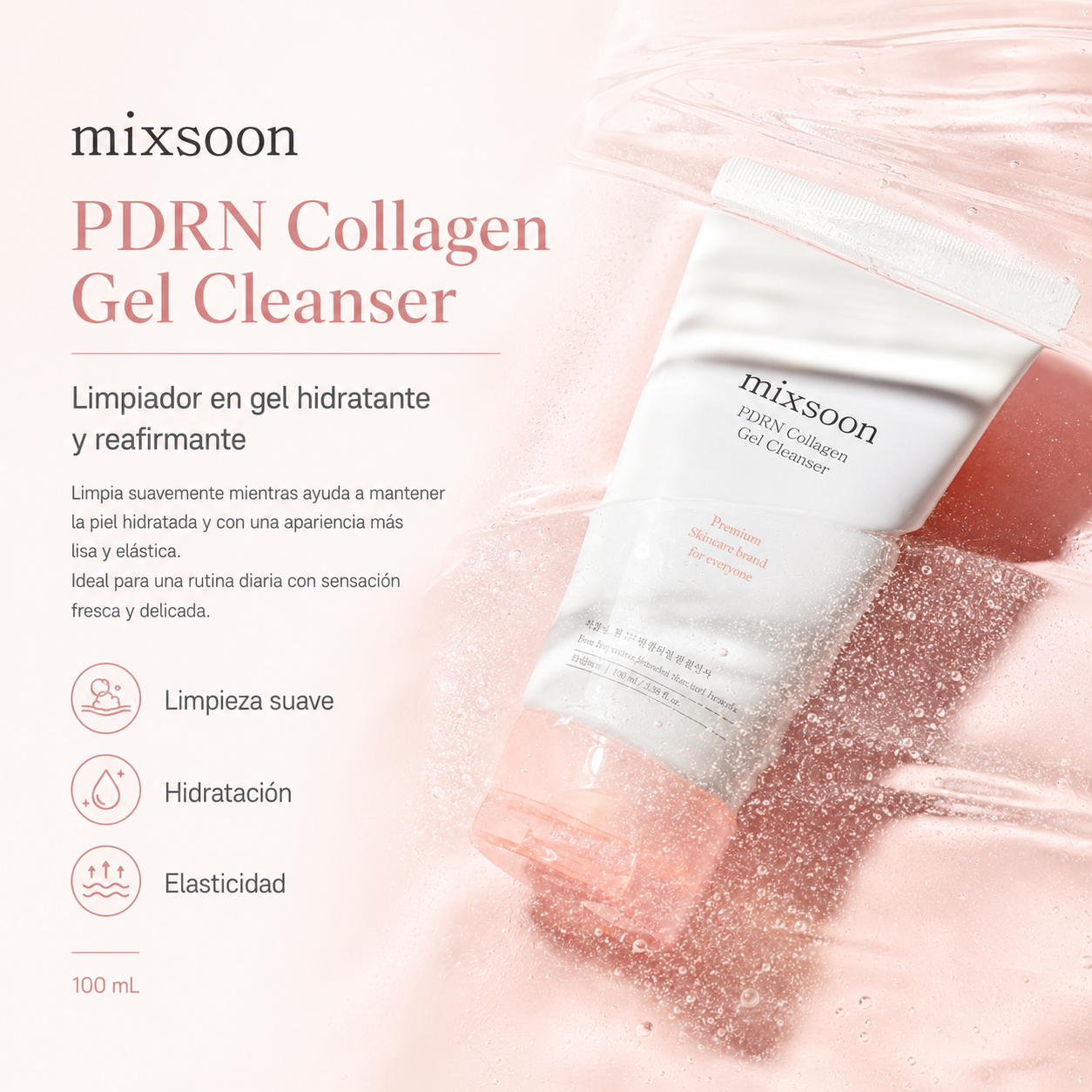 Mixsoon PDRN Collagen Gel Cleanser | Limpiador Facial en Gel con PDRN, Colágeno y Péptidos 100 ml