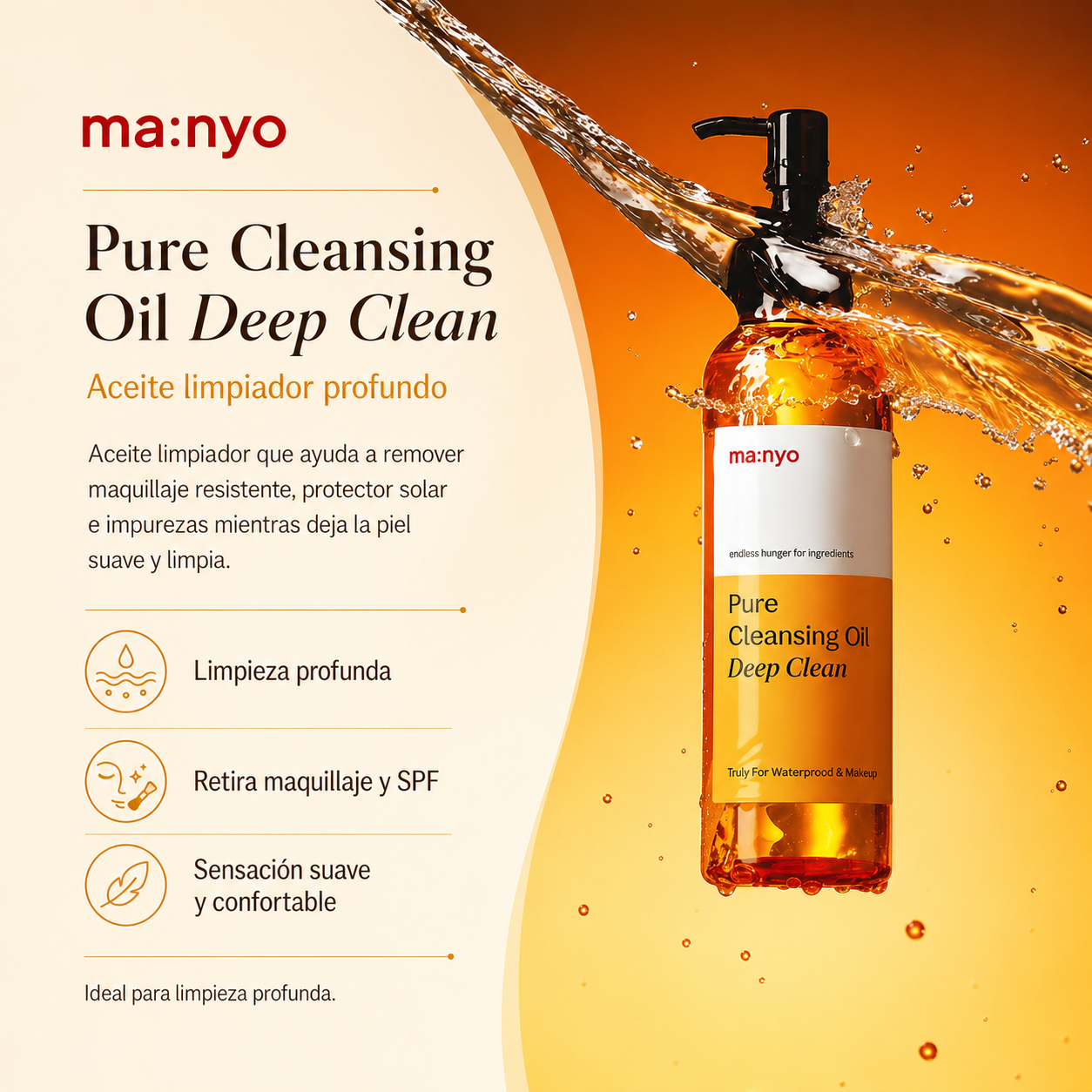 MA:NYO - Pure Cleansing Oil Deep Clean | Aceite Limpiador Profundo para Maquillaje, Protector Solar y Poros 200 ml