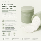 CELIMAX - JIWOOGAE Heartleaf BHA Peeling Pad – 125 ml (60 Pads) | Exfoliación Suave y Limpieza de Poros