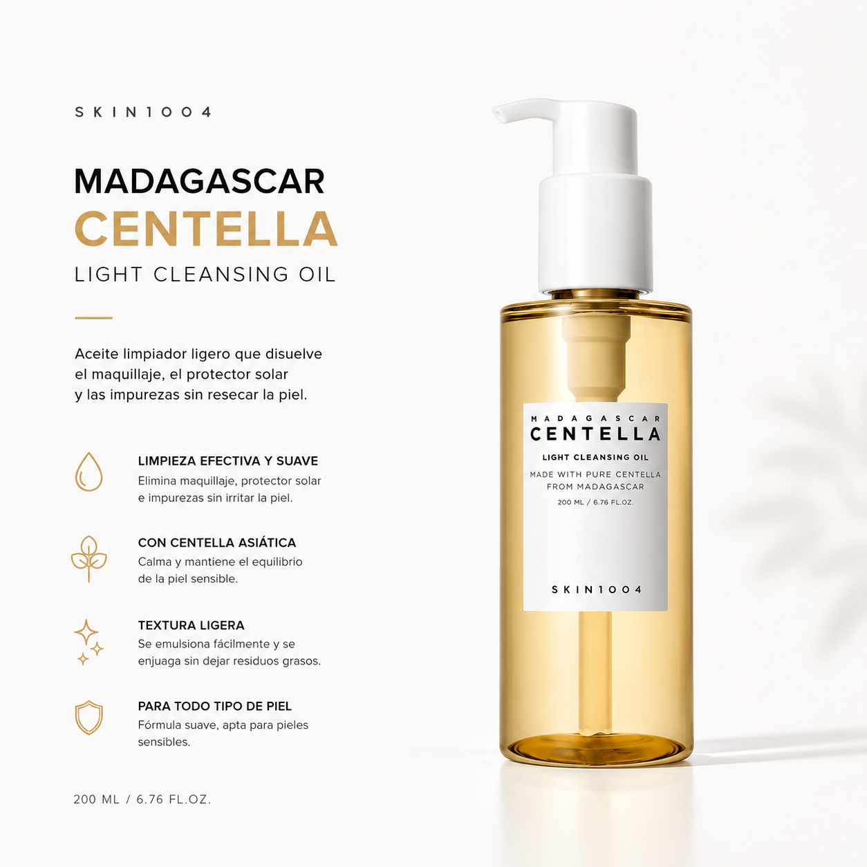 SKIN1004 - Madagascar Centella Light Cleansing Oil | 200ml | Limpiador hidratante y calmante
