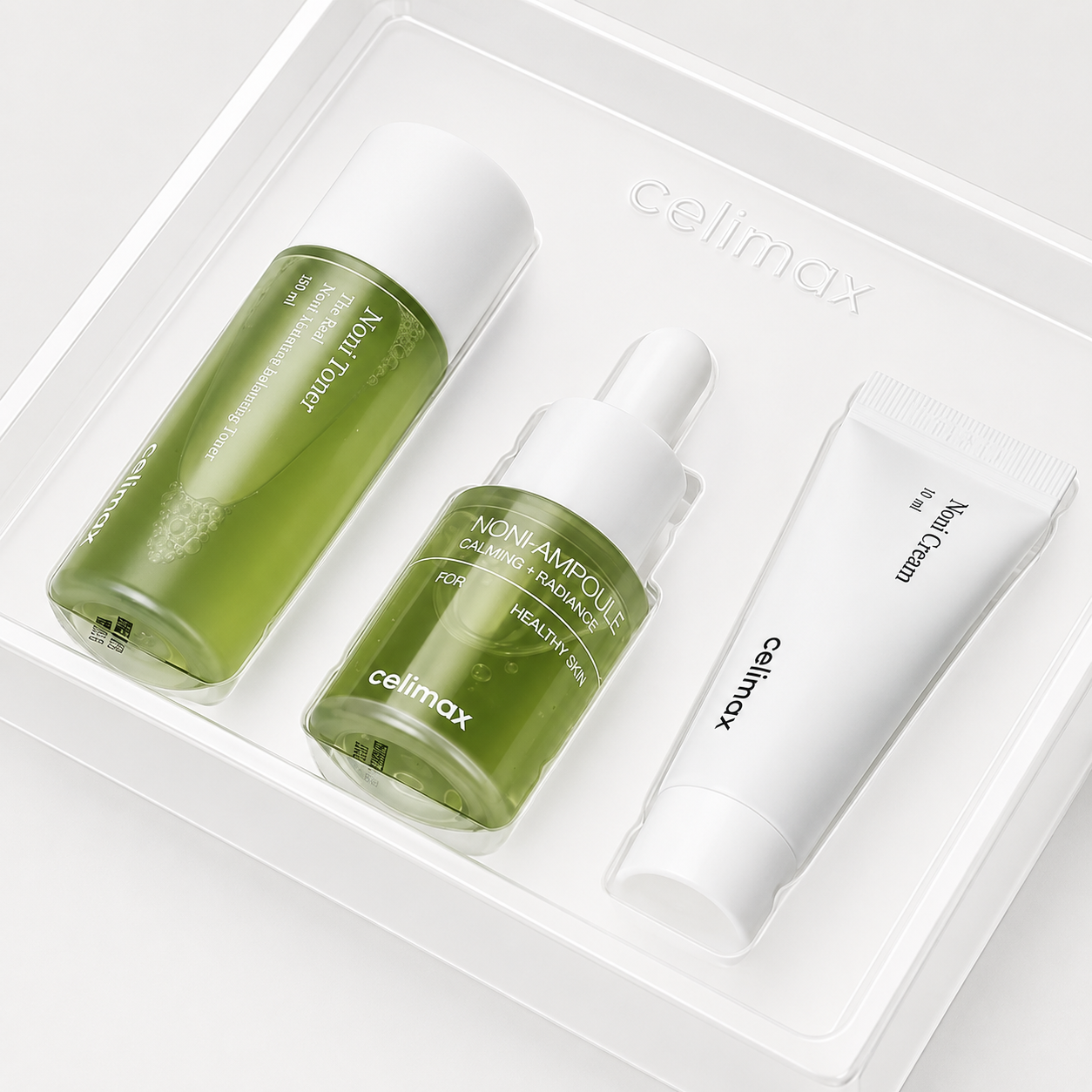 CELIMAX – Noni Starter Kit Calming + Radiance 3 pcs – Kit Calmante e Iluminador