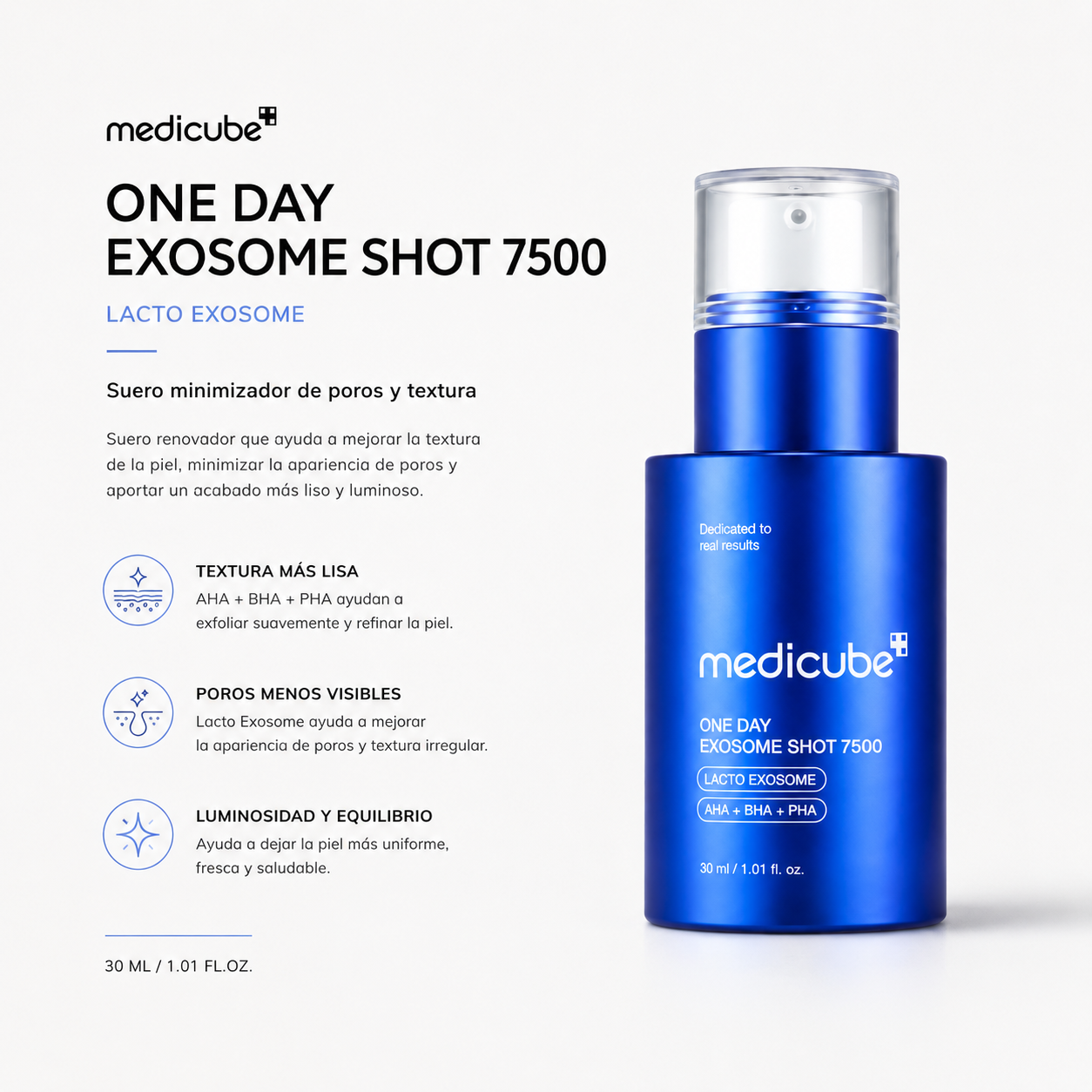 Medicube - One Day Exosome Shot 7500 Suero Exfoliante Minimizador de Poros con AHA BHA PHA 30 ml