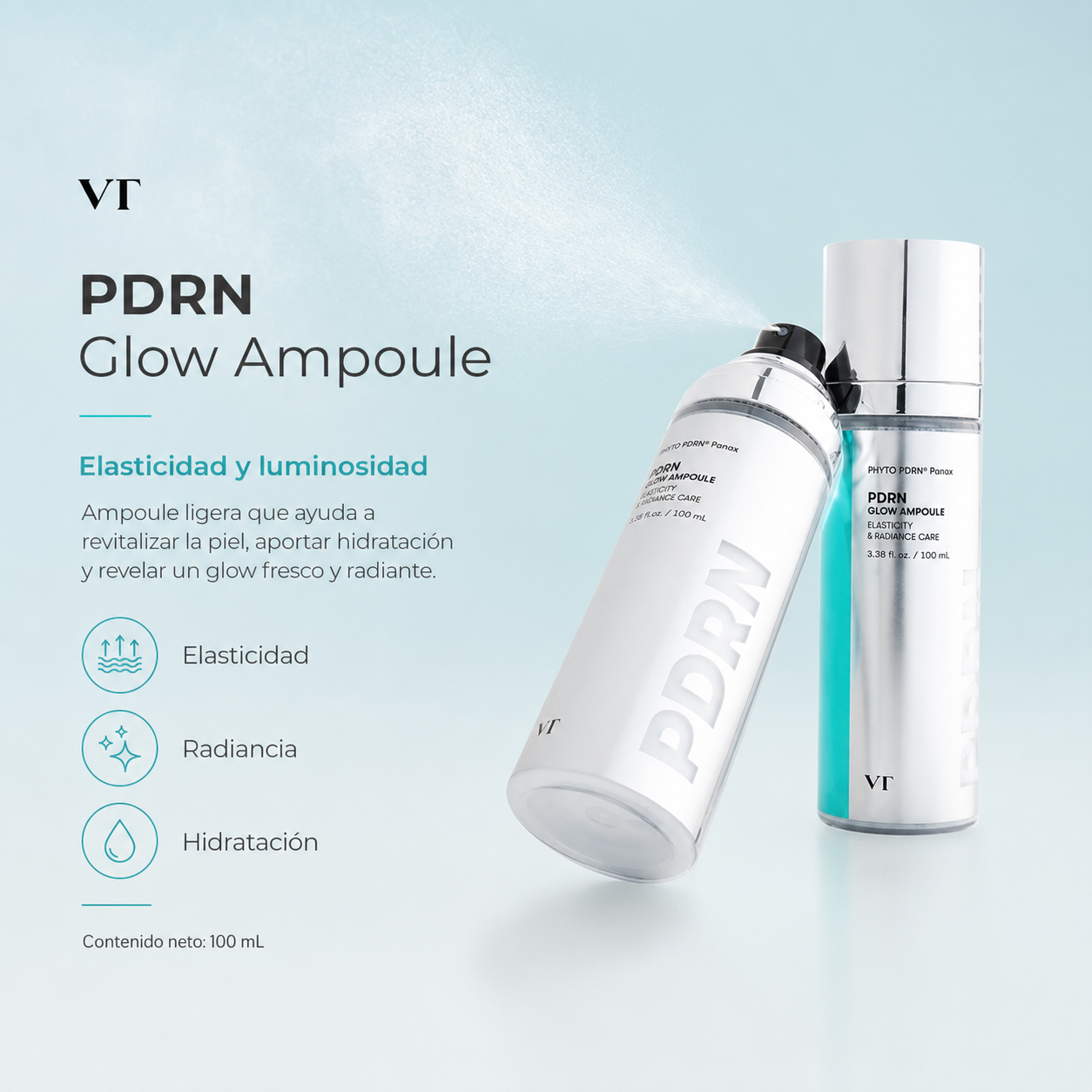 VT COSMETICS - PDRN Glow Ampoule | Ampoule Iluminadora y Reafirmante con Phyto PDRN 100 ml