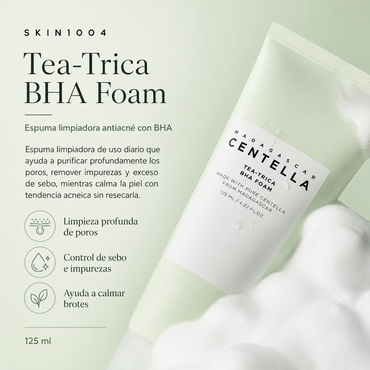 SKIN1004 - Tea-Trica BHA Foam | 125ml | Espuma limpiadora antiacné con BHA