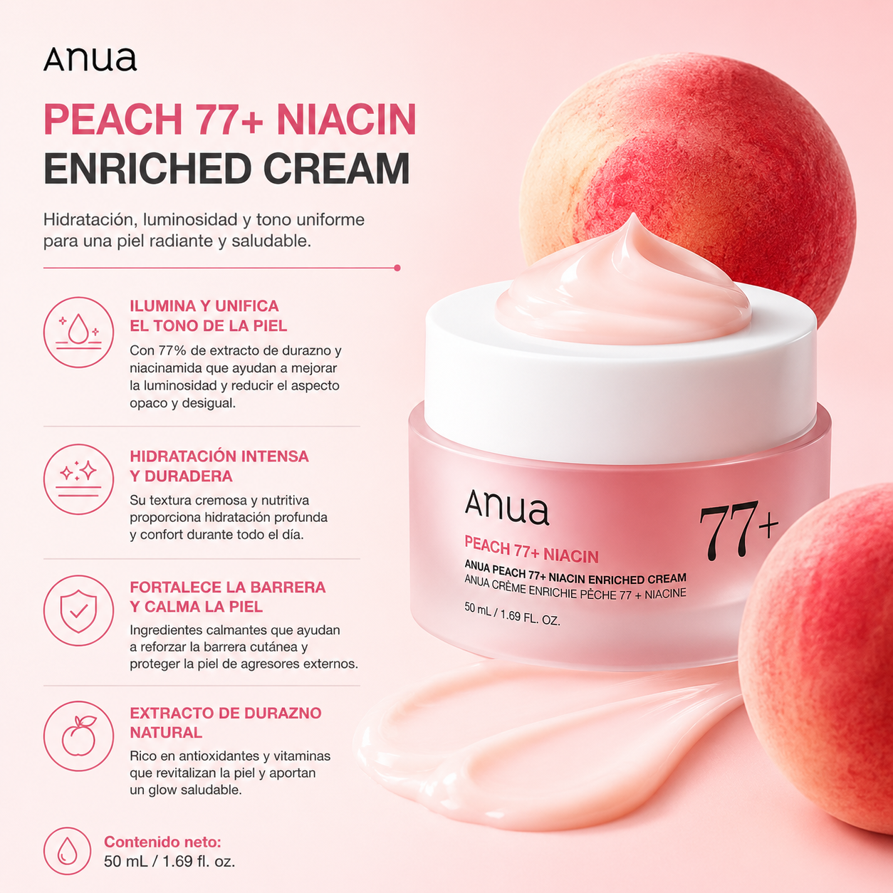 ANUA – Peach 77 Niacin Enriched Cream – Crema Iluminadora con Niacinamida 50 ml