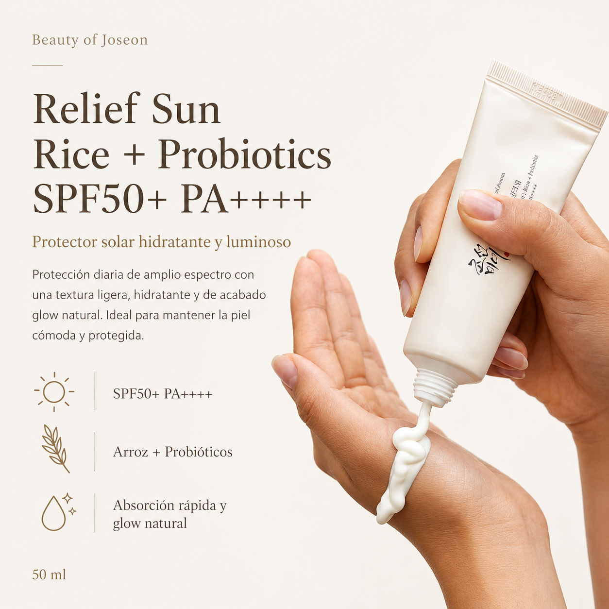 BEAUTY OF JOSEON - Relief Sun Rice + Probiotics SPF50+ PA++++ 50 ML | Protector Solar Hidratante