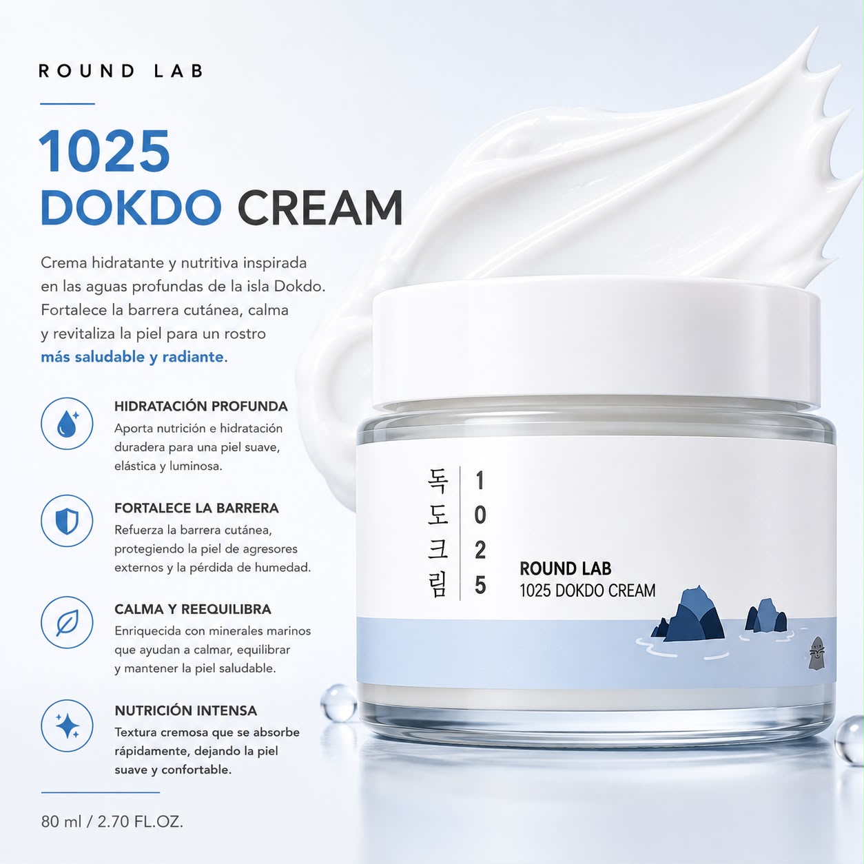 ROUND LAB – 1025 Dokdo Light Cream 80 ml – Crema Hidratante Ligera