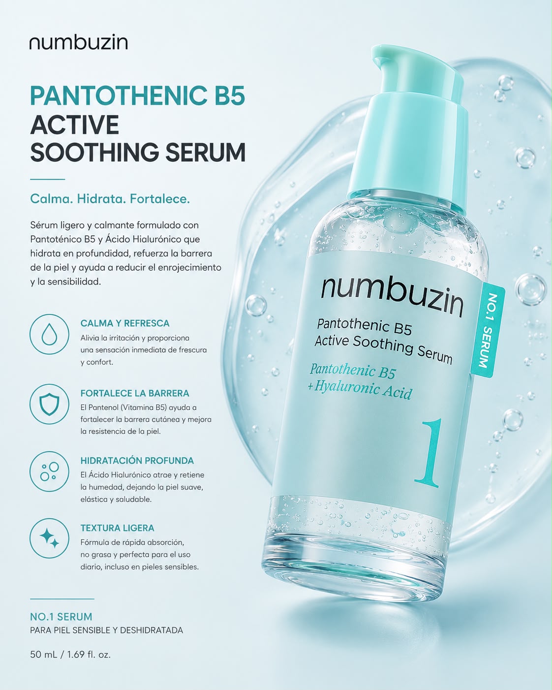 NUMBUZIN – No.1 Active Soothing Serum 50 ml – Sérum Calmante e Hidratante
