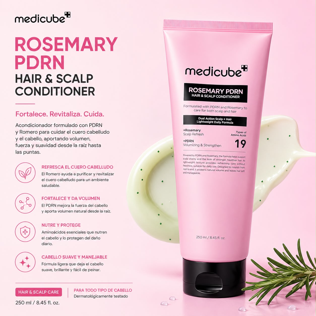 MEDICUBE – Rosemary PDRN Hair & Scalp Conditioner 250 ml – Acondicionador Fortalecedor para Cabello y Cuero Cabelludo