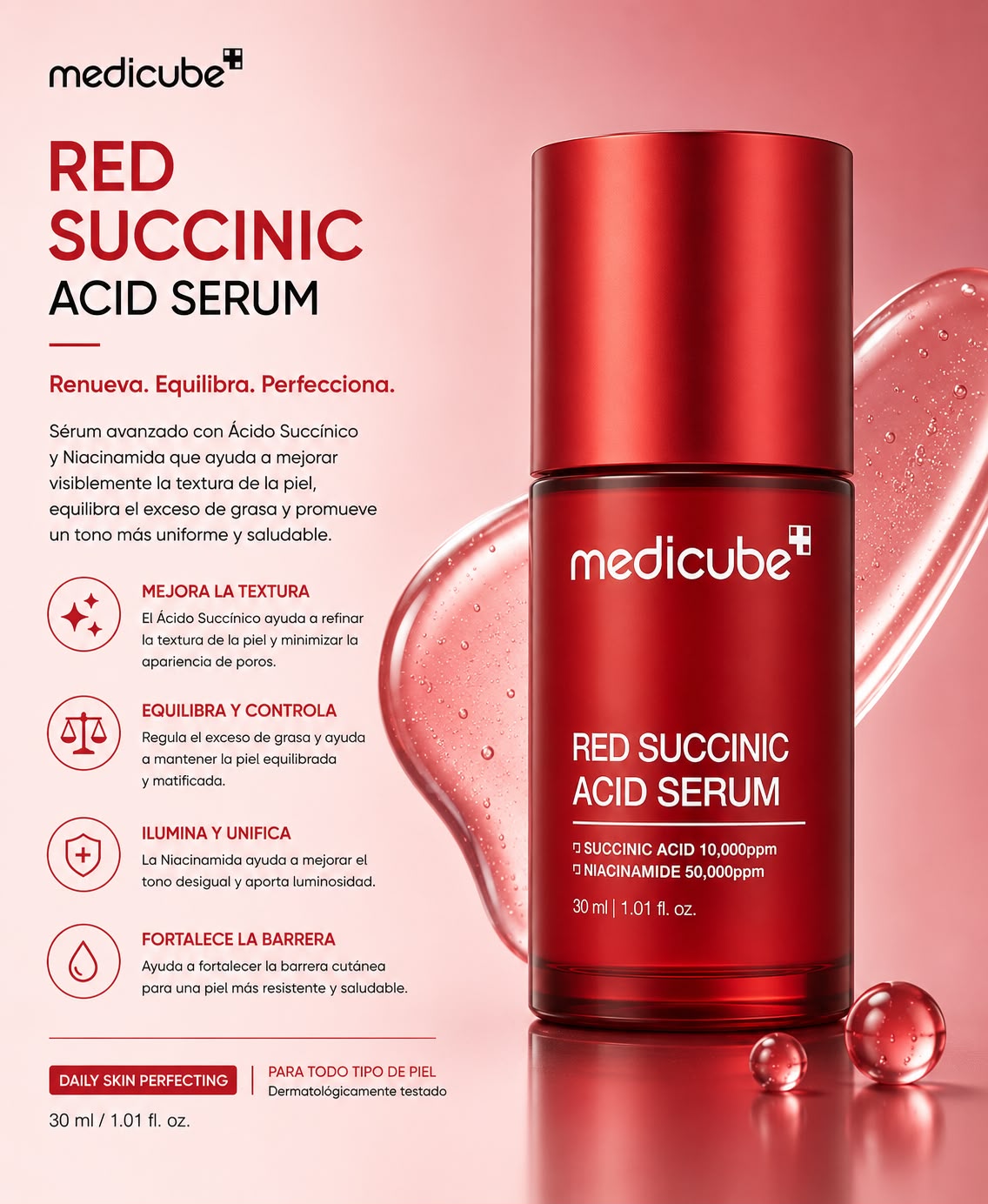 MEDICUBE – Red Succinic Clarifying Serum 30 ml – Sérum Antiacné y Control de Grasa