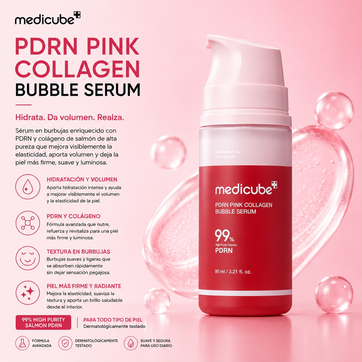 MEDICUBE – PDRN Pink Bubble Serum 95 ml – Sérum Reafirmante e Hidratante