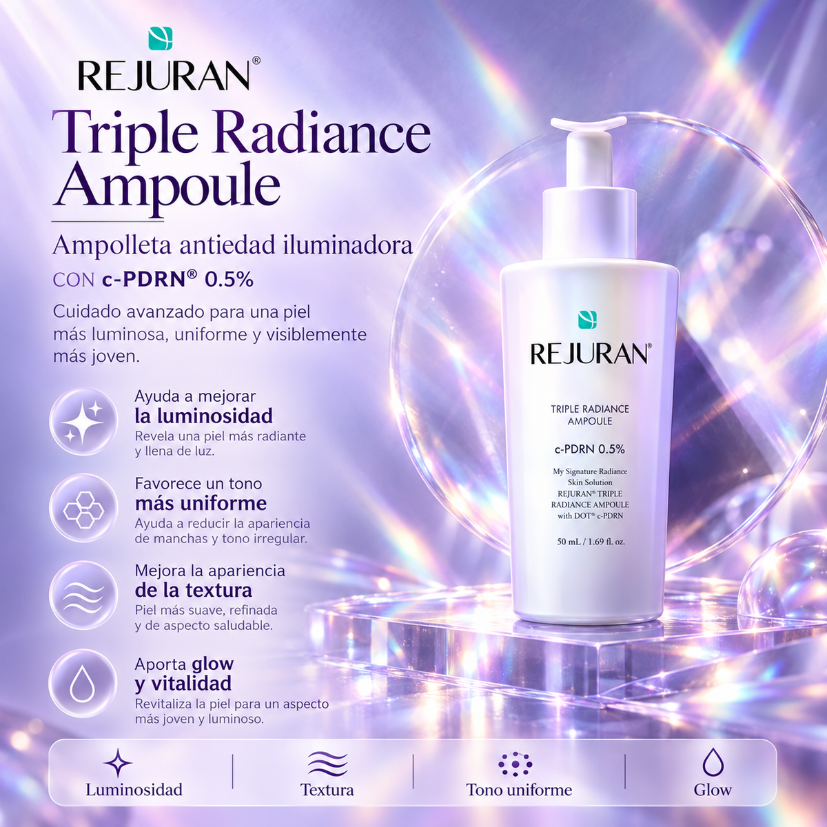 REJURAN – Triple Radiance Ampoule c-PDRN 0.5% 30 ml | Ampolla Iluminadora para Tono, Textura y Manchas