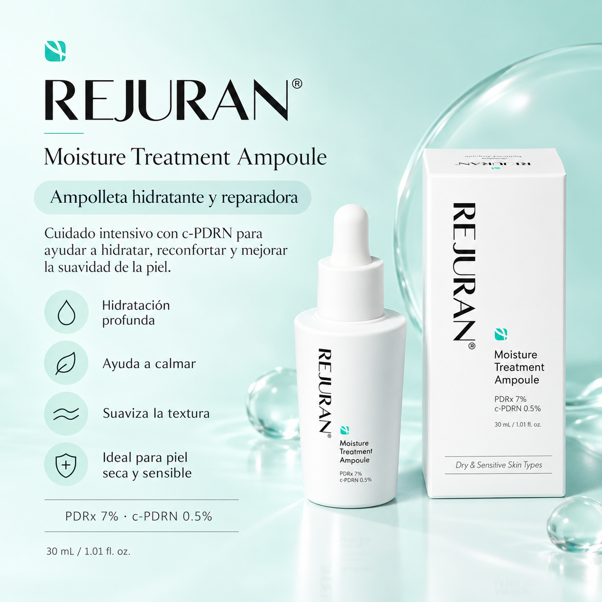 REJURAN – Moisture Treatment Ampoule c-PDRN 0.5% 30 ml | Ampolla Hidratante y Calmante para Piel Sensible