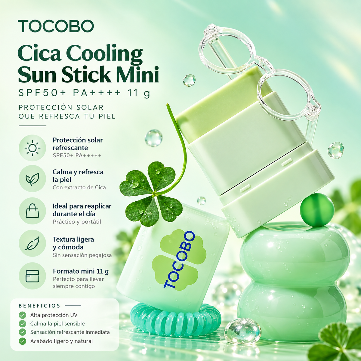 TOCOBO – Cica Cooling Sun Stick Mini SPF50+ PA++++ 11 g | Protector Solar Refrescante con Centella Asiática
