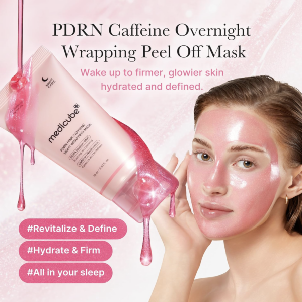 MEDICUBE – PDRN Pink Caffeine Night Wrapping Mask 75 ml – Mascarilla Nocturna Reafirmante e Hidratante