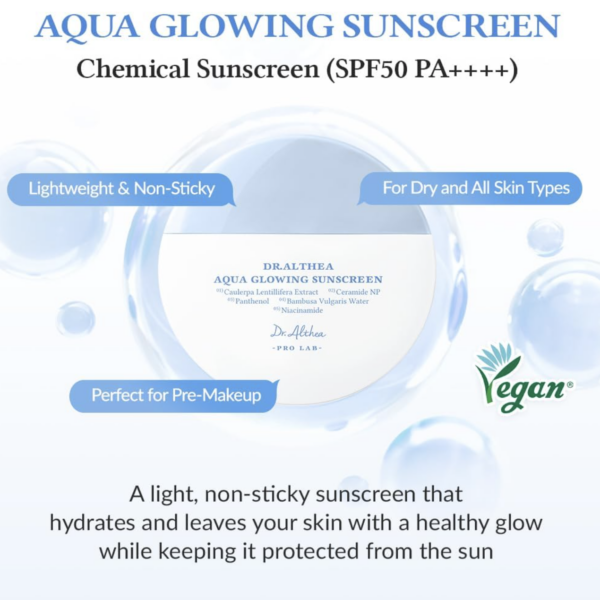 DR. ALTHEA – Aqua Glowing Sunscreen SPF50+ PA++++ 45 ml – Protector Solar Hidratante con Glow