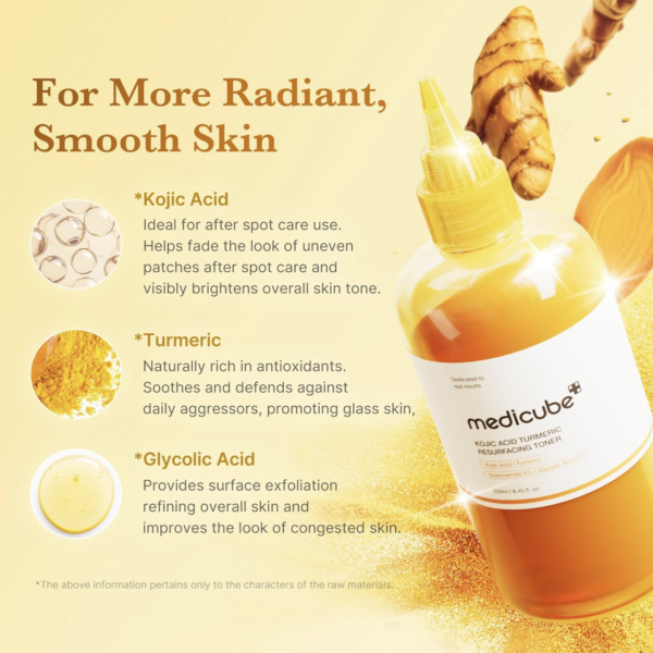 MEDICUBE – Kojic Acid Turmeric Resurfacing Toner 250 ml – Tónico Antimanchas Iluminador