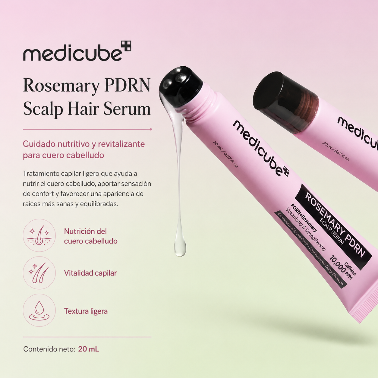 Medicube - Rosemary PDRN Scalp Serum – Suero Capilar Fortalecedor con Romero, PDRN y Cafeína 20 ml
