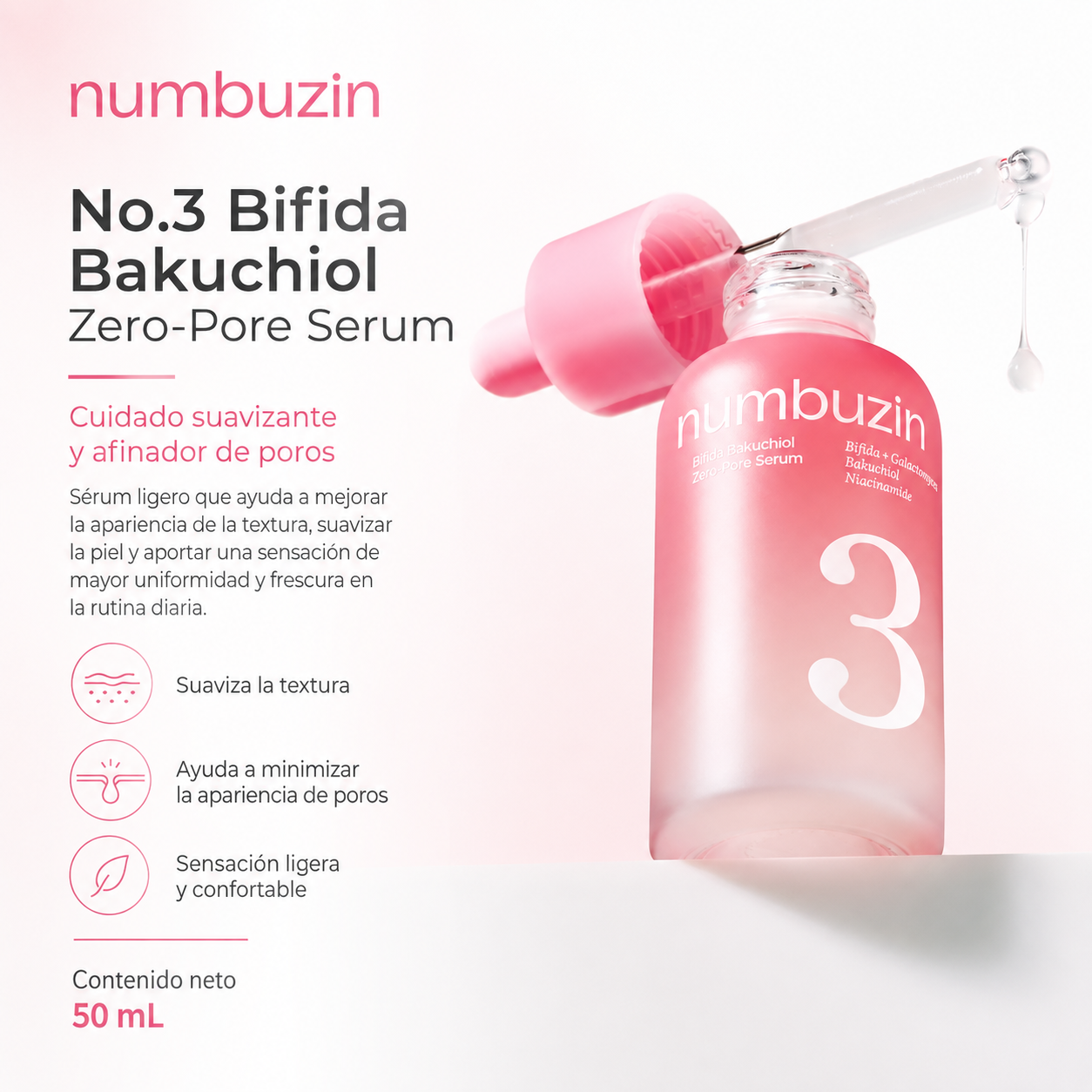 NUMBUZIN - No.3 Bifida Bakuchiol Zero Pore Serum – Suero Minimizador de Poros con Bakuchiol y Fermentos 30 ml