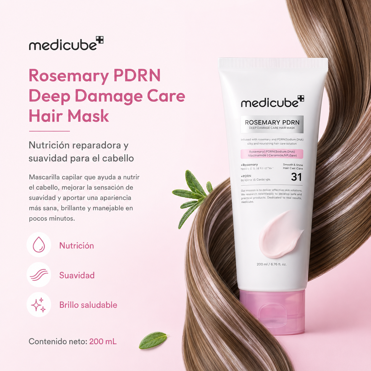 Medicube - Rosemary PDRN Damage Care Hair Mask – Mascarilla Capilar Reparadora con PDRN y Romero 200 ml