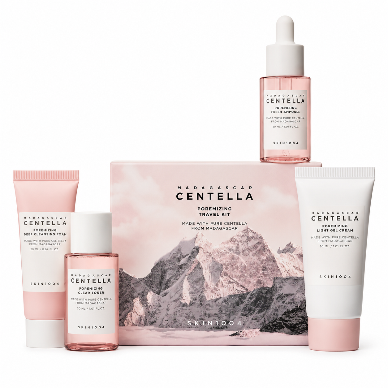 SKIN1004 – Madagascar Centella Poremizing Travel Kit 4 Piezas – Set de Viaje para Poros y Control de Grasa