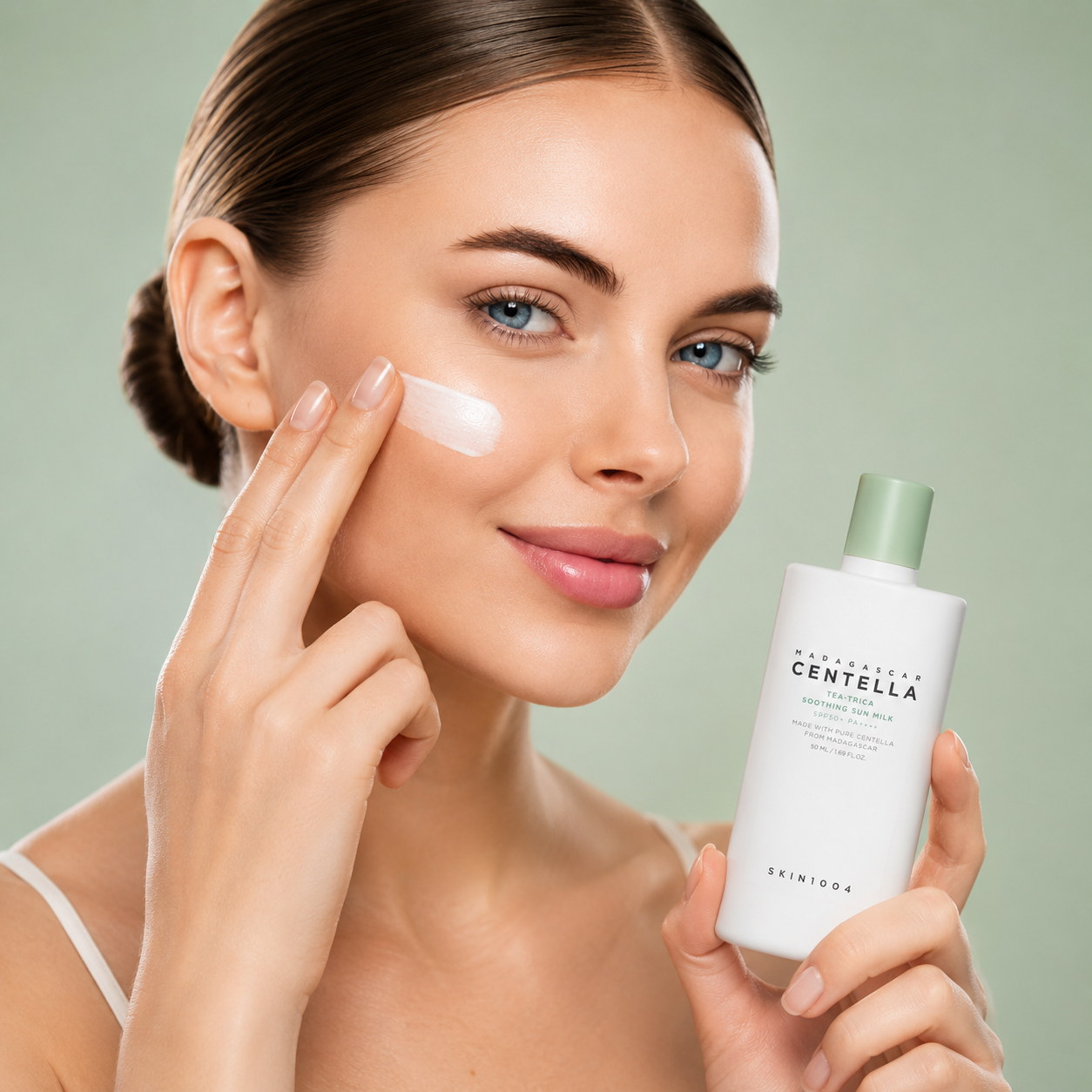 SKIN1004 – Madagascar Centella Tea-Trica Soothing Sun Milk SPF50+ PA++++ 50 ml – Protector Solar Calmante para Piel con Acné