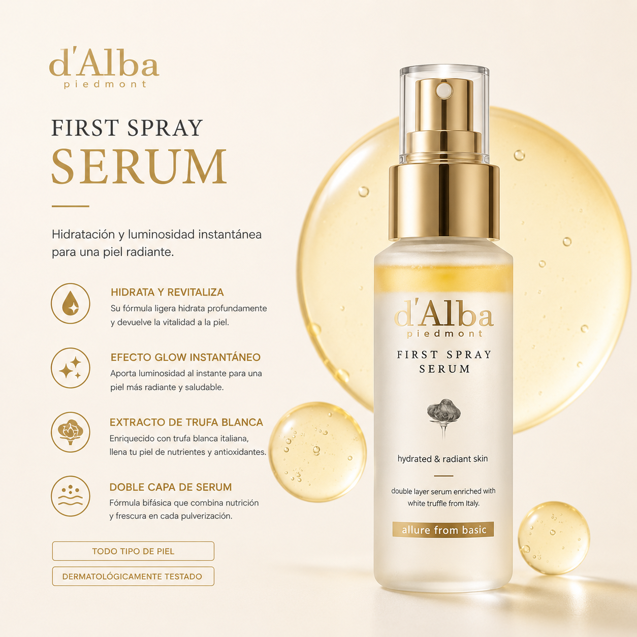 D'ALBA – White Truffle First Spray Serum 50 ml – Spray Sérum Hidratante e Iluminador