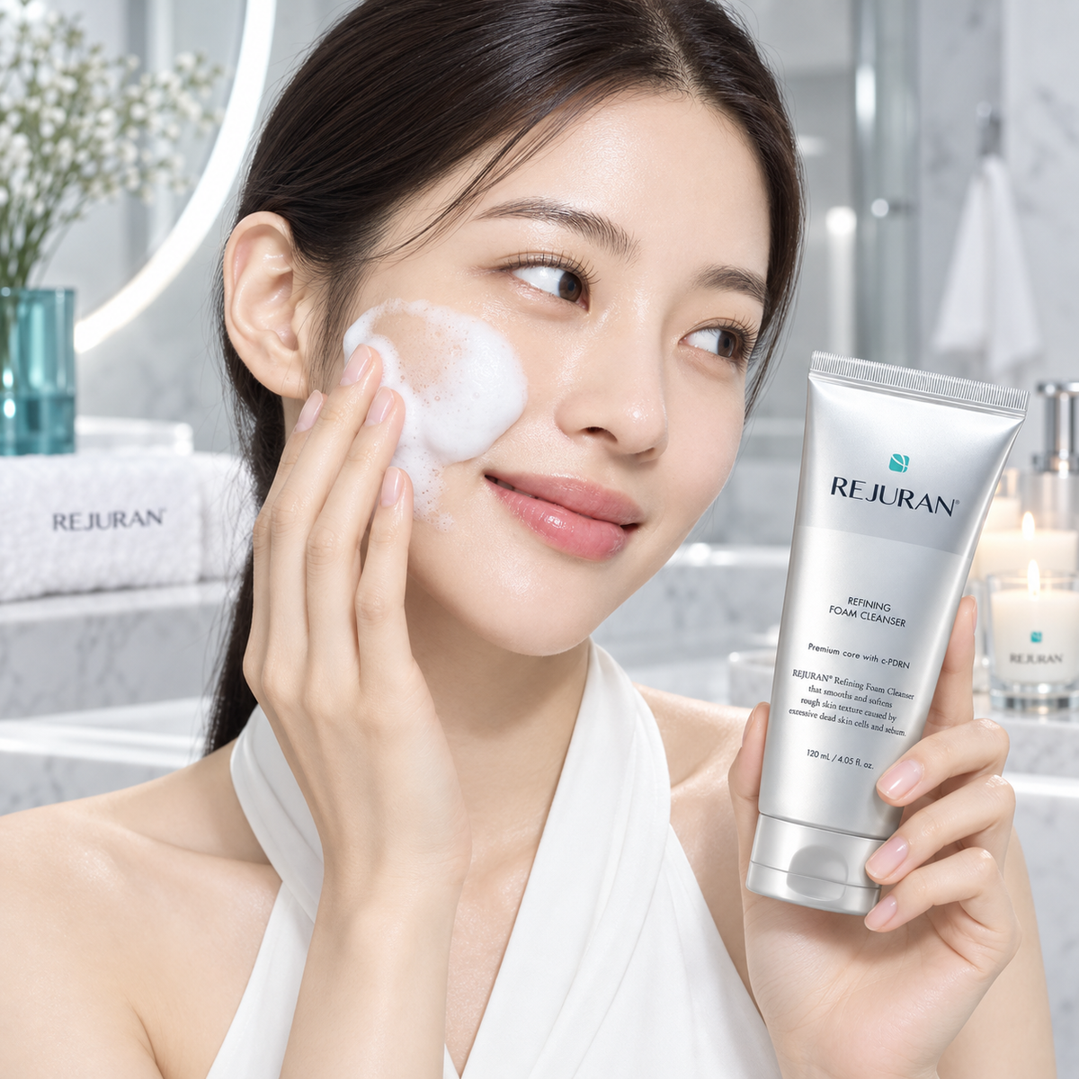 REJURAN - Refining Foam Cleanser – Limpiador Facial Espumoso con c-PDRN, Pantenol, LHA y Ácido Hialurónico 120 ml