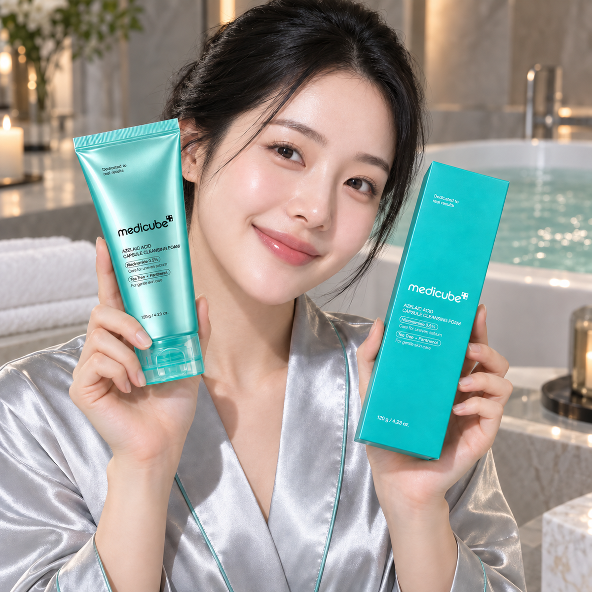 Medicube - Azelaic Acid Capsule Cleansing Foam – Limpiador Facial con Ácido Azelaico, Niacinamida, Tea Tree y Pantenol 120 g