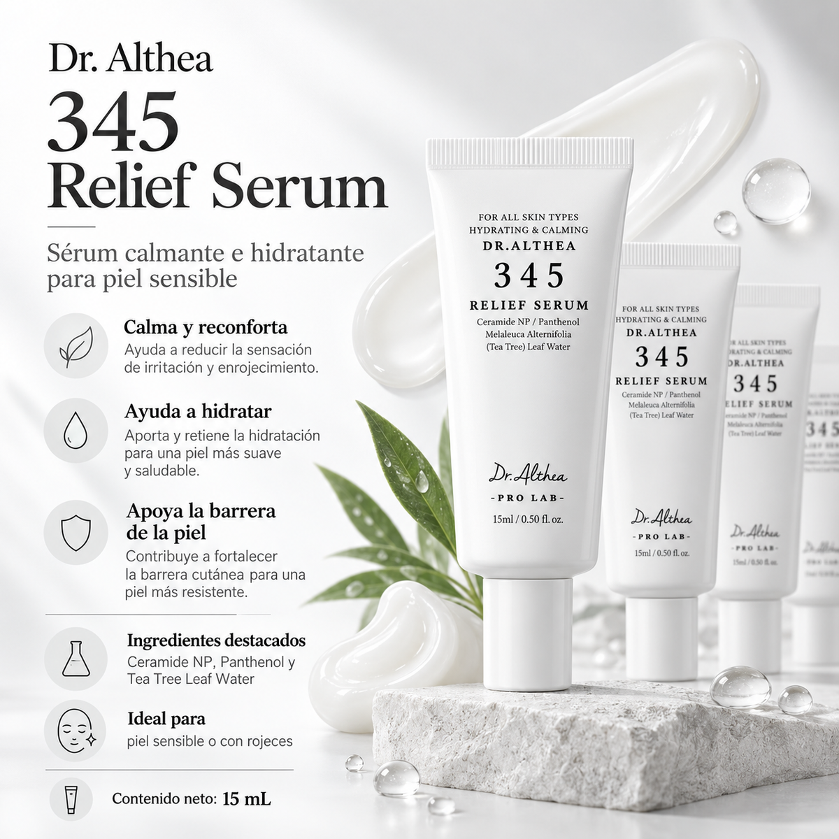 Dr. Althea - 345 Relief Serum Mini – Sérum Calmante e Hidratante con Niacinamida, Pantenol, Ceramida NP y PDRN 15 ml